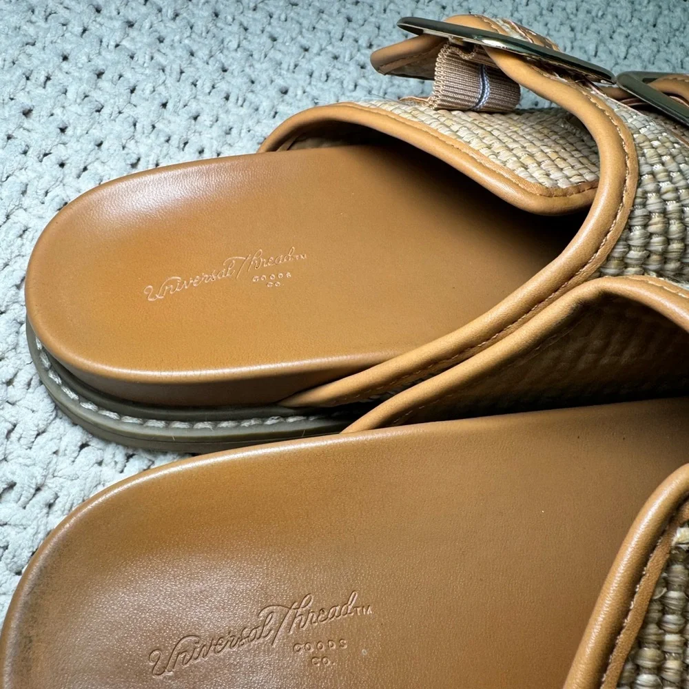 Universal Thread Women Tan Woven Double-Buckle Slide Sandals size 9 - Picture 7 of 7